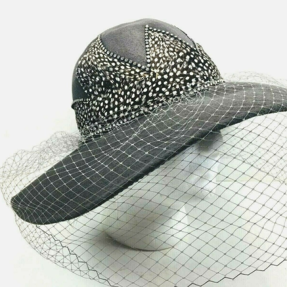 Vtg Jack McConnell‎ Hat Wool Feathers Wide Brim